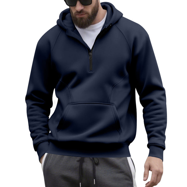 Men's half-zip hoodie in a minimalist softshell look with kangaroo pocket and raglan sleeves Mune Fashion