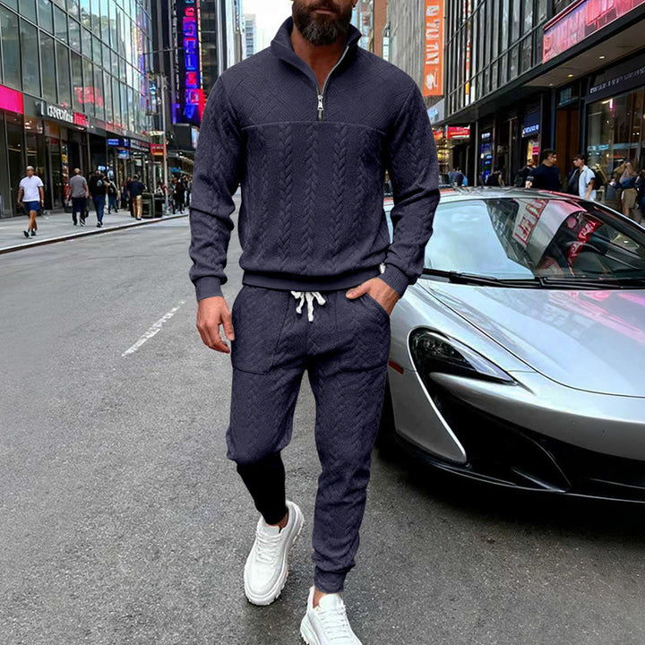 Men's waffle texture half-zip loungewear set with cargo joggers Mune Fashion