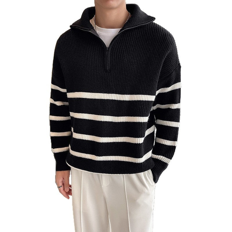 Men's Stylish Knit Sweater with Stand-up Collar and Zipper Mune Fashion