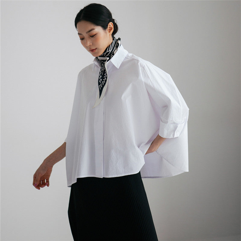 Women wide poplin blouse with boxy cut and dropped shoulders Mune Fashion
