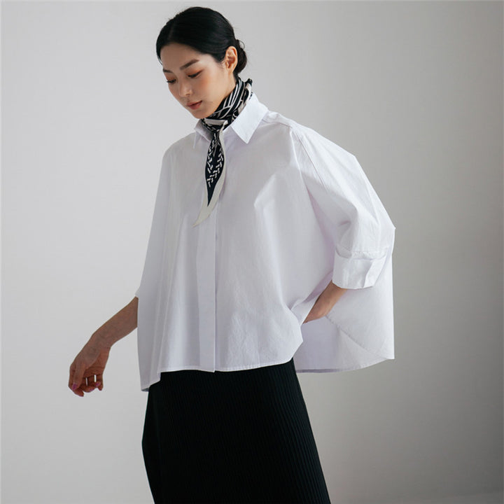 Women wide poplin blouse with boxy cut and dropped shoulders Mune Fashion