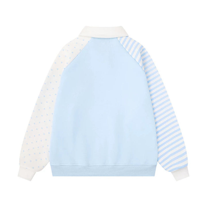 Women's Long Sleeve Polo Sweatshirt in Patchwork Style with Contrasting Sleeves and Star Applications Mune Fashion