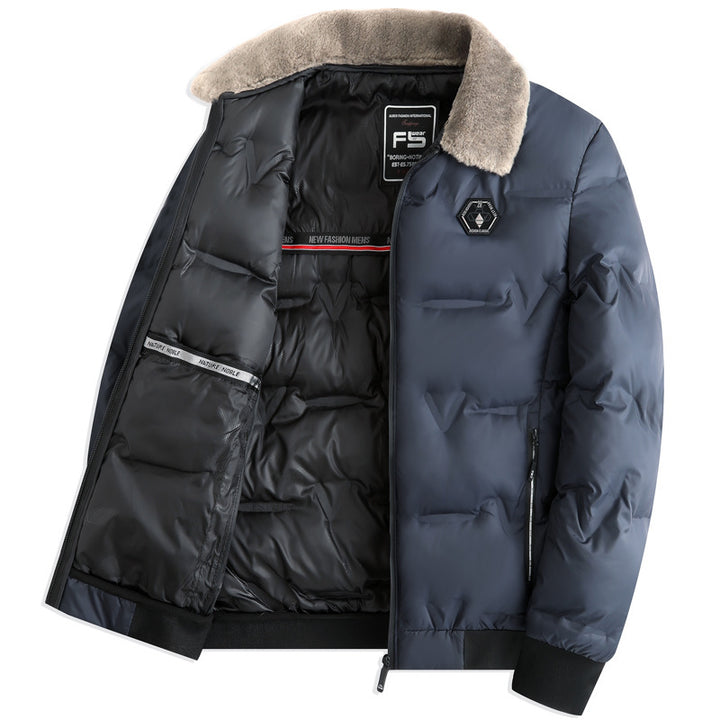 Men's quilted thermal jacket with faux fur collar windproof water-repellent and multiple zippered pockets Mune Fashion