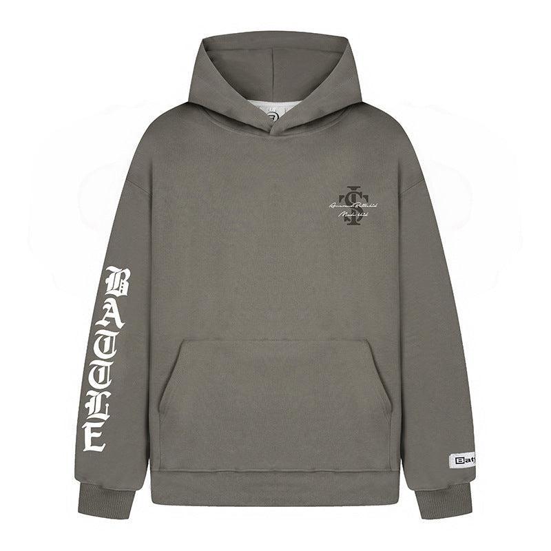 Unisex Oversize Hoodie with Gothic Sleeve Print and Kangaroo Pocket Mune Fashion