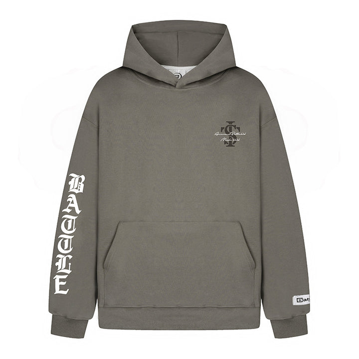 Unisex Oversize Hoodie with Gothic Sleeve Print and Kangaroo Pocket Mune Fashion