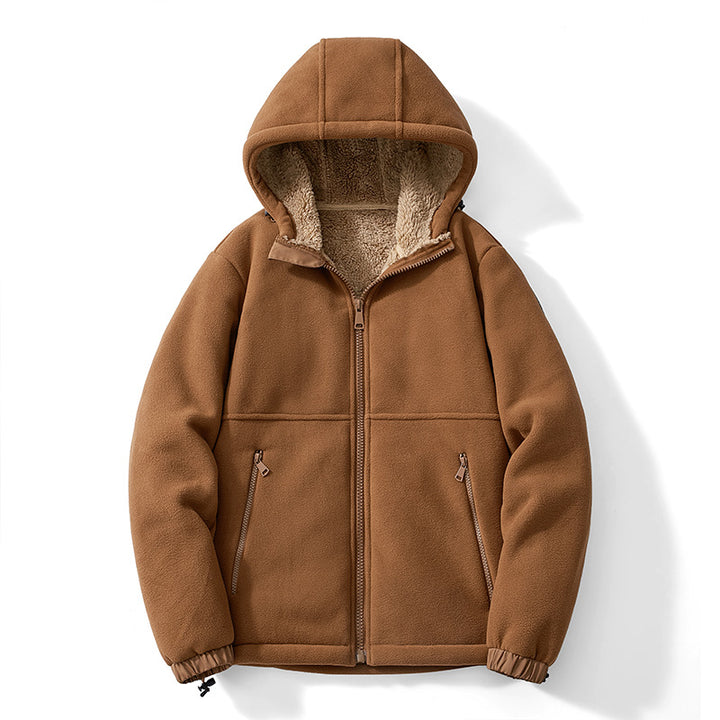 Men's fleece hooded jacket with teddy lining, zippered pockets, and adjustable hem Mune Fashion