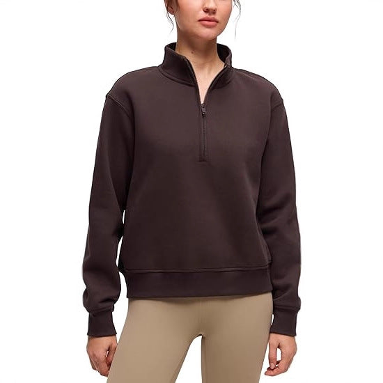Women's Oversize Sweatshirt with Half Zipper, Stand-up Collar and Ribbed Cuffs Mune Fashion