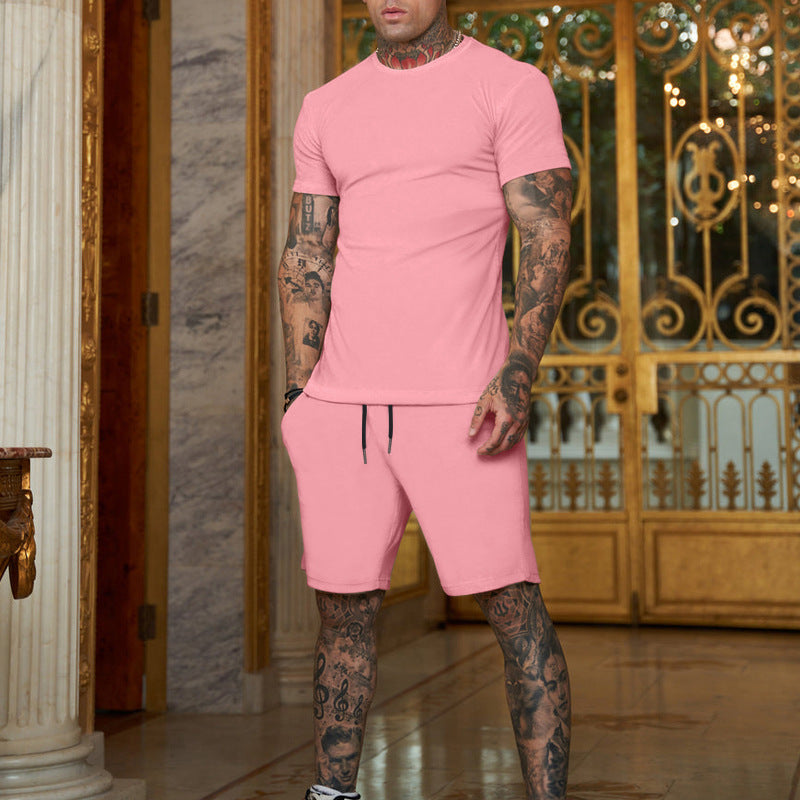 Men's slim Jersey set with round neck shirt and elastic drawstring shorts Mune Fashion
