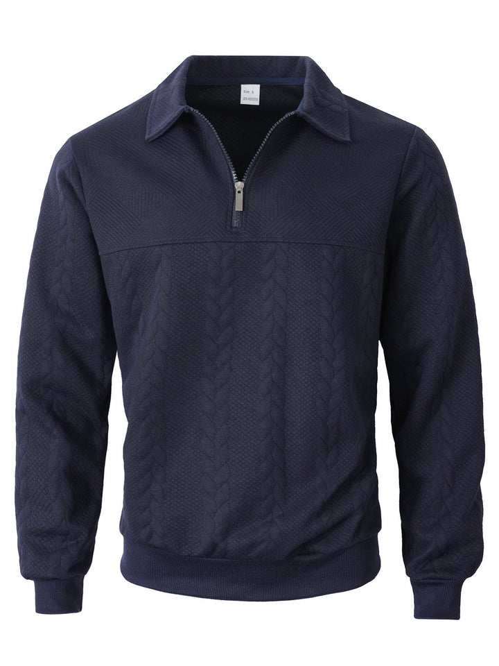 Men's Structured Sweater with Cable Pattern and Short Zip Mune Fashion