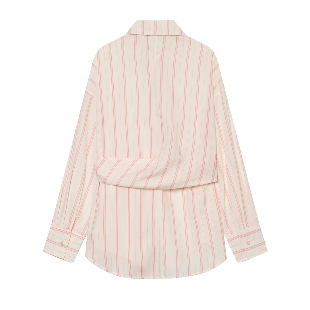 Women's Striped Shirt Blouse with Waist Knot Detail Mune Fashion