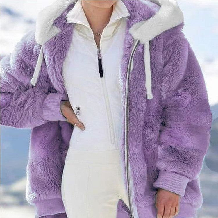 Women's cozy hooded teddy jacket with padded lining and ribbed cuffs Mune Fashion