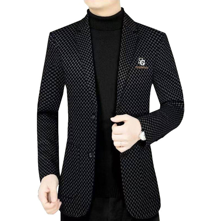 Men's Tailored Single-Breasted Blazer with Graphic Texture and Stretch Comfort Mune Fashion