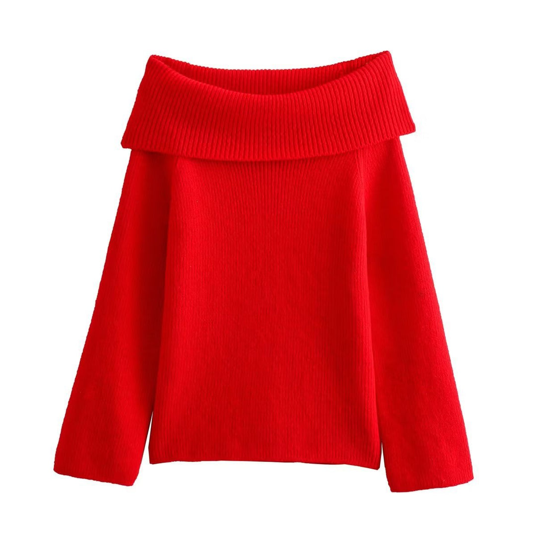 Women Oversized Off-Shoulder Ribbed Knit Sweater with Large Turn-Down Collar Mune Fashion