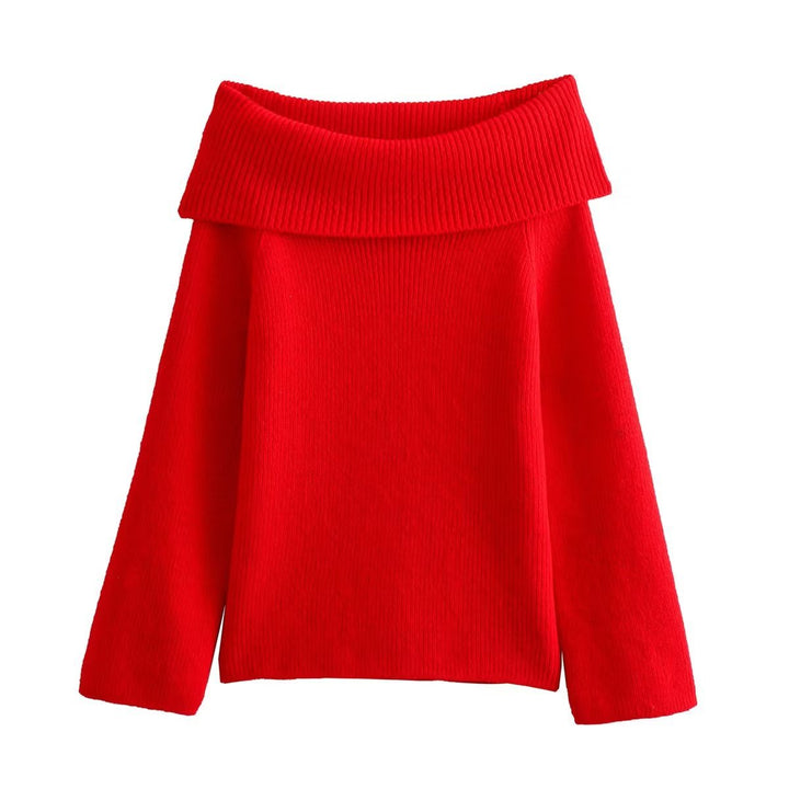 Women Oversized Off-Shoulder Ribbed Knit Sweater with Large Turn-Down Collar Mune Fashion