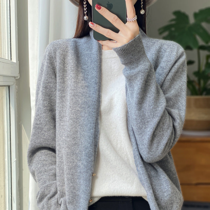 Ladies Open Fine Knit Cardigan in Mohair Look with Straight Hem and Narrow Cuffs Mune Fashion