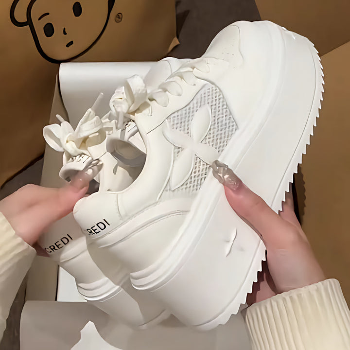 Women's Platform Chunky Sneaker with Floral Appliqué and Mesh Insert Mune Fashion