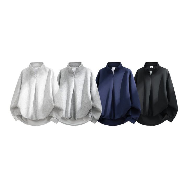 Unisex Oversized Sweatshirt with High Collar, Half Zipper and Balloon Shaped Hem Mune Fashion