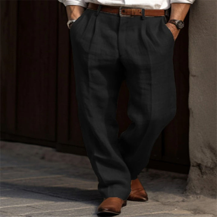 Men's pleated linen chinos with high waist, wide leg and classic side pocket cut Mune Fashion