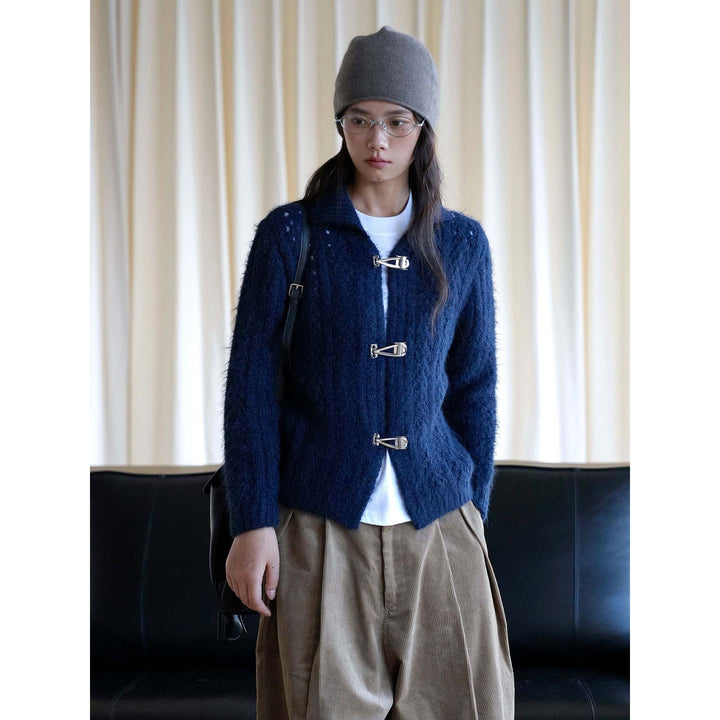 Women's Short Mohair-Optic Cardigan with Metal Closures Mune Fashion