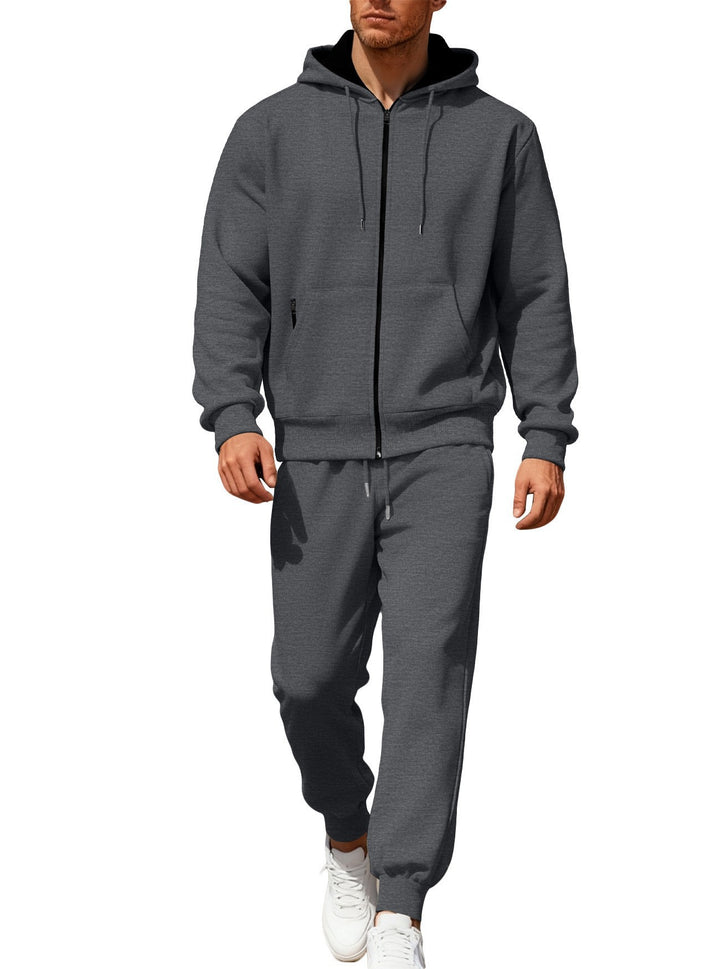 Men's hooded sweatshirt set with full zipper, kangaroo pocket, and tapered joggers with zip pockets Mune Fashion