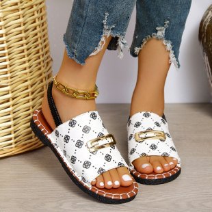 Damen Offene Pantolette mit Metallornament und kontrastierter Ziernaht Mune Fashion