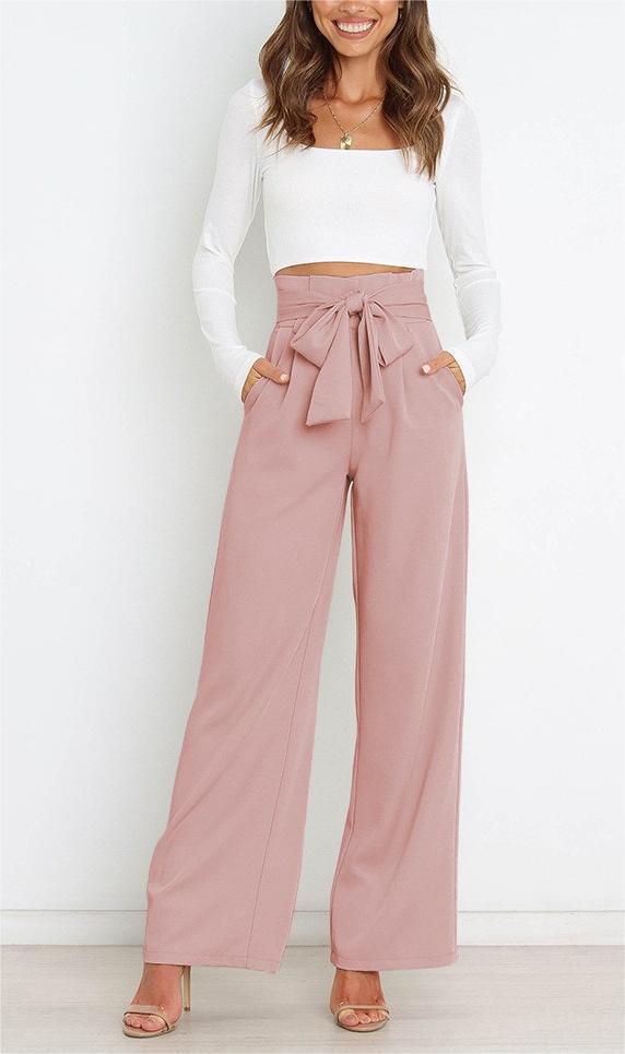 Women Comfortable and Elegant Wide Pants with Ties Belt Mune Fashion