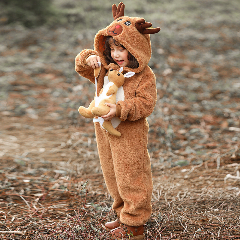 Girls Plush Reindeer Overall with Hood and Ears Mune Fashion
