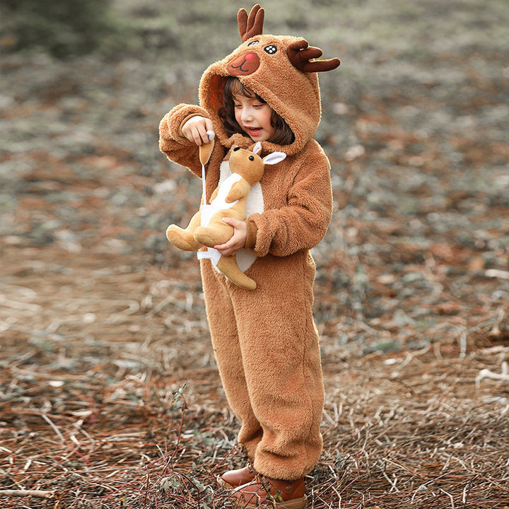 Girls Plush Reindeer Overall with Hood and Ears Mune Fashion