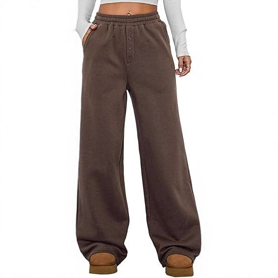Women's High-Waisted Fleece Lounge Pants with Wide Leg Mune Fashion