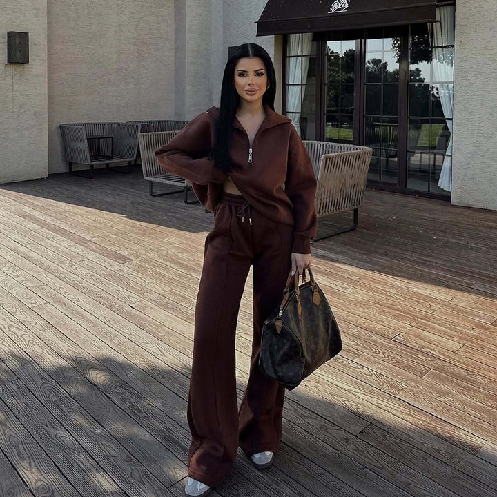 Women nan Oversize Sweatshirt with Half Zip and Loose Jogging Pants Set Mune Fashion