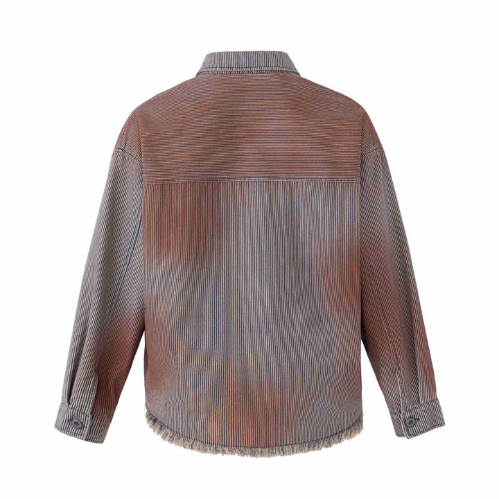 Women's overshirt jacket made of striped denim with fringes and used details Mune Fashion