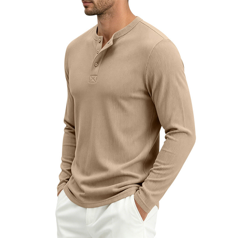 Men's Henley Long Sleeve Shirt made of soft waffle jersey with slight stretch and flat button placket Mune Fashion