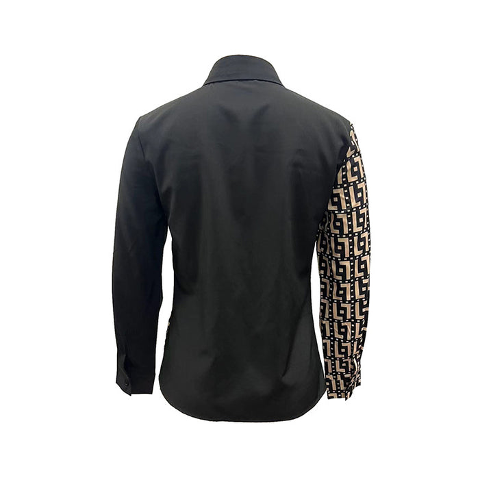 Women's fitted shirt blouse with geometric print and asymmetrical contrast trim Mune Fashion