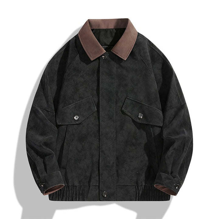 Men's Boxy-Utility Jacket in Velvet Look with Contrast Collar, Flap Pockets & Elastic Hem Mune Fashion