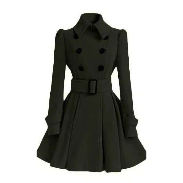 Women's tailored double-breasted coat with flared skirt, tailored belt, and structured shoulders Mune Fashion