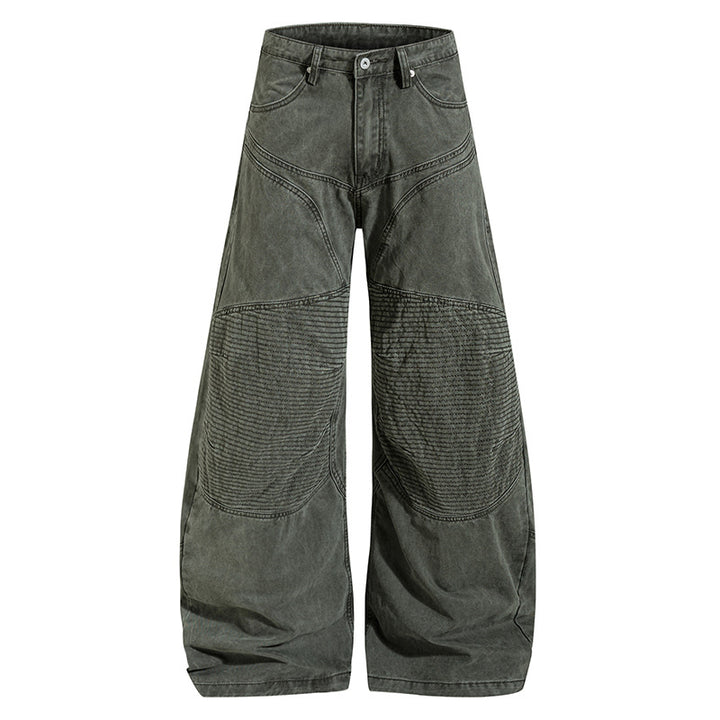 Women High-waisted wide Denim culotte pants with reinforced ribbed knee panels and patch stitching Mune Fashion