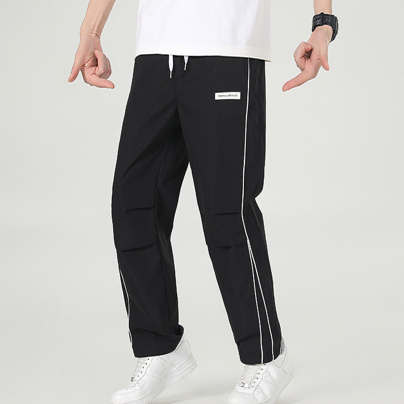 Men's Lightweight Technical Track Pants with Elastic Waistband, Knee Inserts & Side Contrast Piping Mune Fashion
