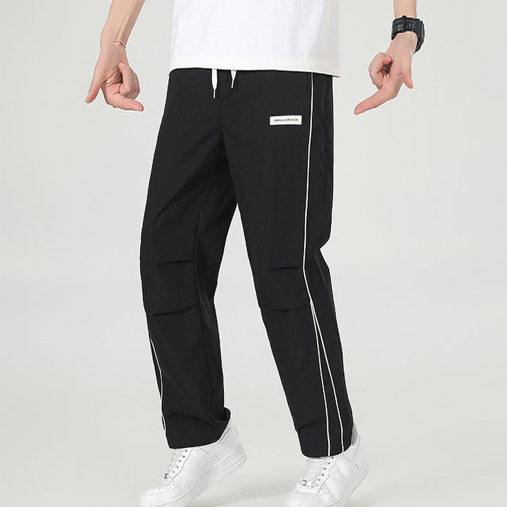 Men's Lightweight Technical Track Pants with Elastic Waistband, Knee Inserts & Side Contrast Piping Mune Fashion
