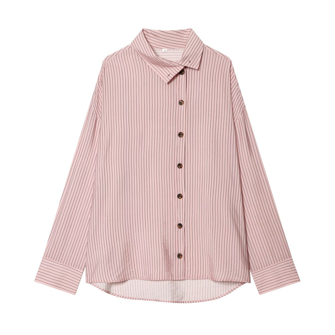 Women Oversized Shirt Blouse with Continuous Button Placket and Rounded Hem Mune Fashion