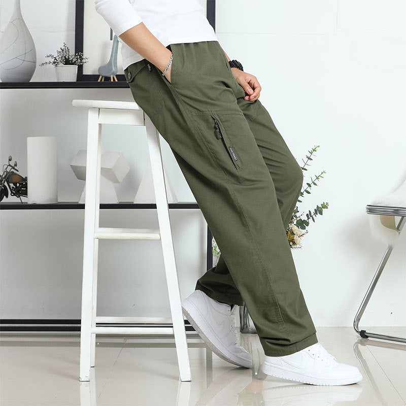 Men's Wide Cargo Pants in Utility Style with Side Zipper Pocket and Ergonomic Seams Mune Fashion