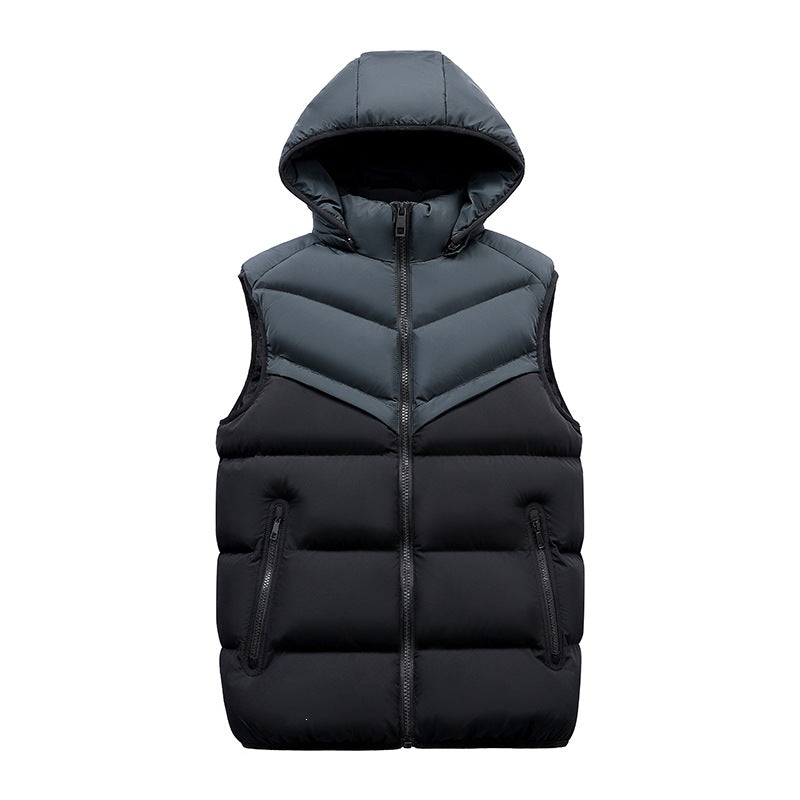 Men's Padded Hooded Vest with Thermal Insulation, Stand-Up Collar & Zipper Pockets Mune Fashion