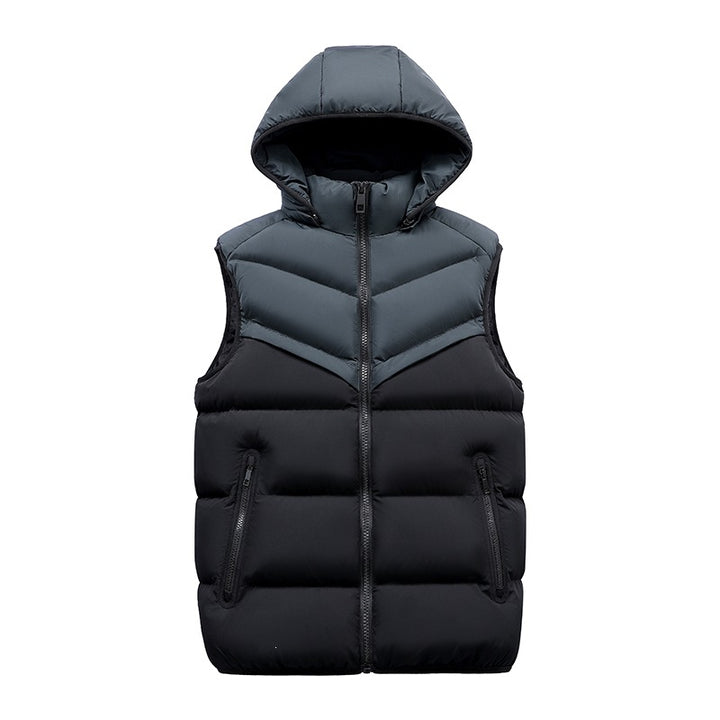Men's Padded Hooded Vest with Thermal Insulation, Stand-Up Collar & Zipper Pockets Mune Fashion