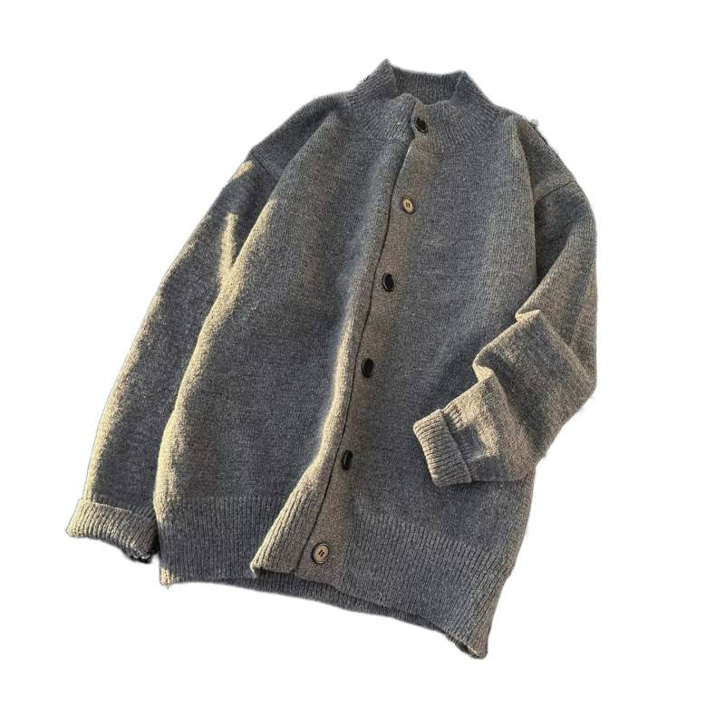 Unisex Oversized Wool Blend Cardigan with Round Neckline, Button Placket and Ribbed Hem Mune Fashion