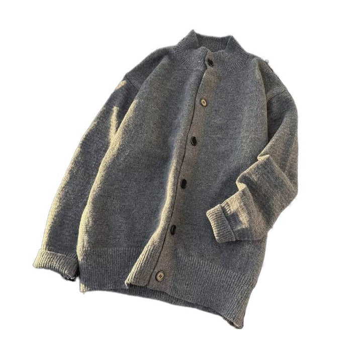 Unisex Oversized Wool Blend Cardigan with Round Neckline, Button Placket and Ribbed Hem Mune Fashion