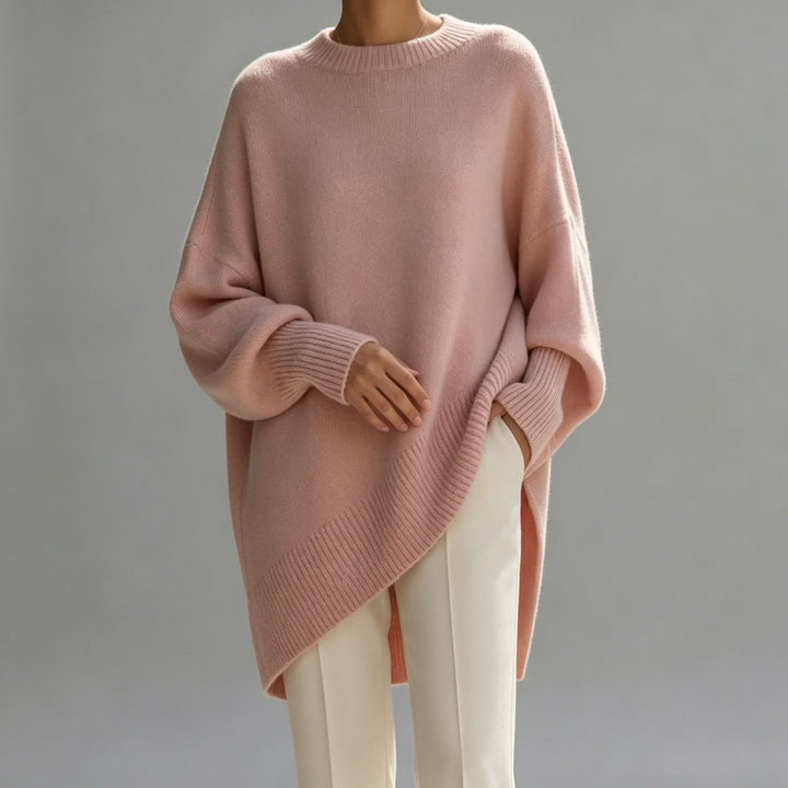 Women's Oversize Longline Fine Knit Sweater with Raglan Sleeves and Ribbed Hem Mune Fashion