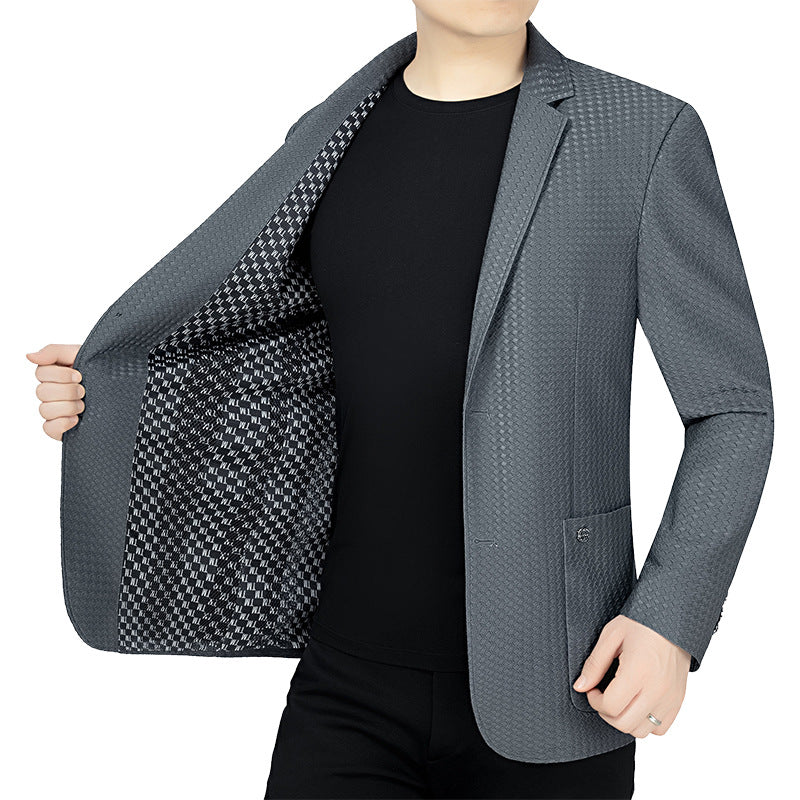 Men's Textured Single-Breasted Blazer with Contrasting Patterned Lining Mune Fashion