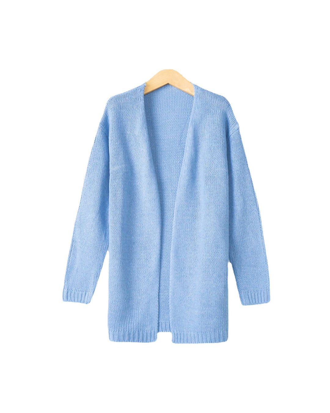 Women Longline Knit Cardigan without Closure with Open Front and Fine Rib Edge Mune Fashion