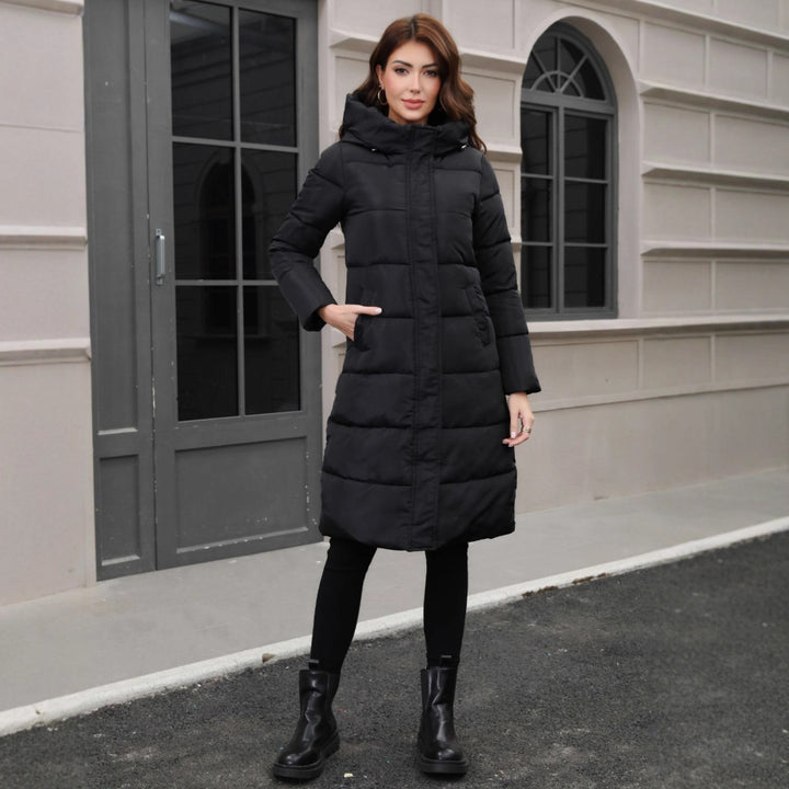 Women longer quilted hooded coat with thermal insulation Mune Fashion