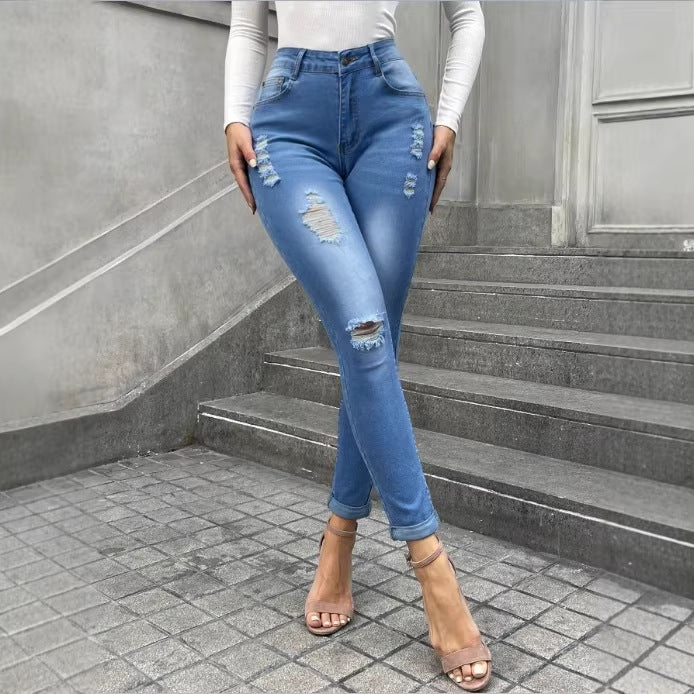 Ladies Shaping Skinny Jeans in Used Look with High Waist and Stretch Form Mune Fashion