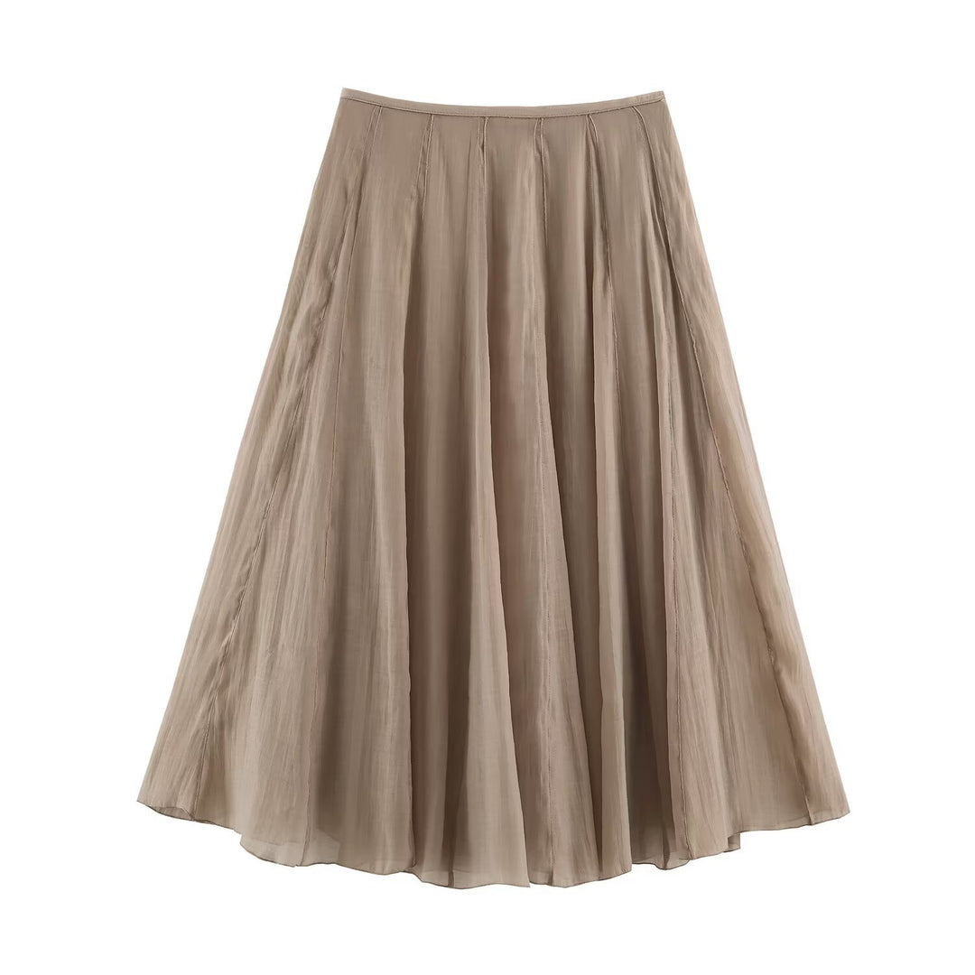 Women Long Pleated Maxi Skirt with Chiffon Layer and Side Zipper Drune